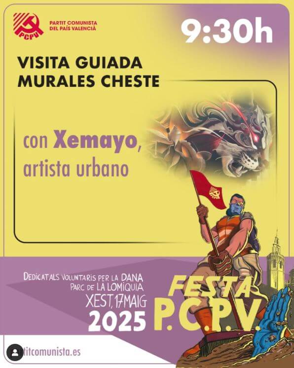 Cartel anunciando la visita guiada por xest para la festa del PCPV 2025 con Xemayo